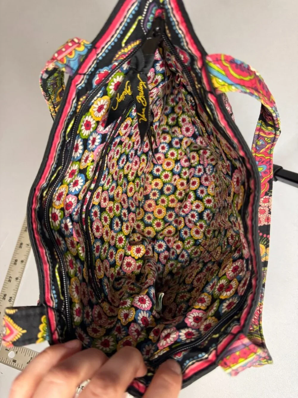Vera Bradley Symphony in Hue Shoulder Bag Tote Black Multicolor Paisley Floral